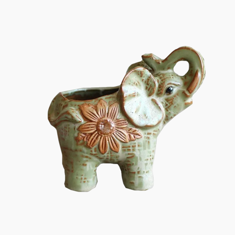 Lucky Elephant Ceramic Flower Pot for Succulents