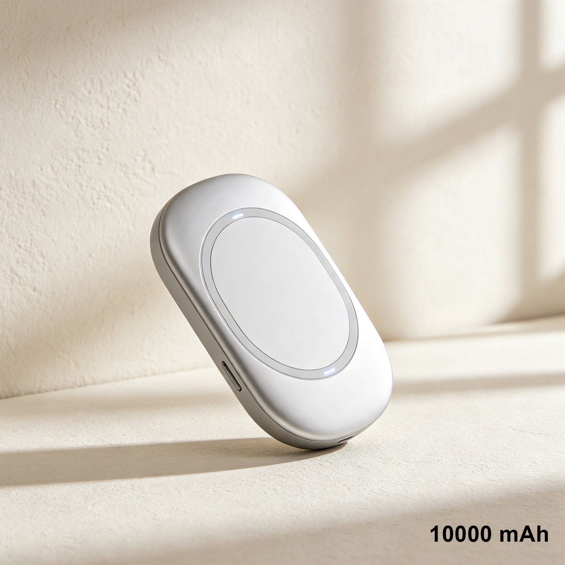 Slim magnetic wireless power bank on desk