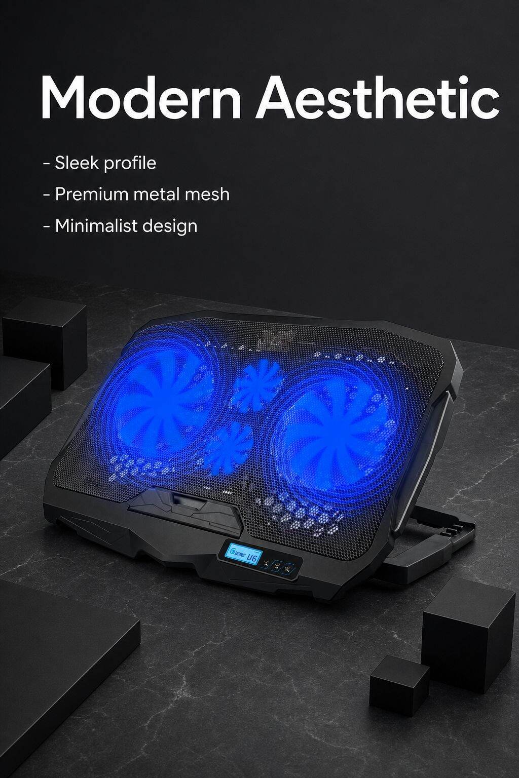 Laptop Cooler with Touch LCD Screen, Efficient Heat Dissipation, Frosted Nonslip, Adjustable Speed