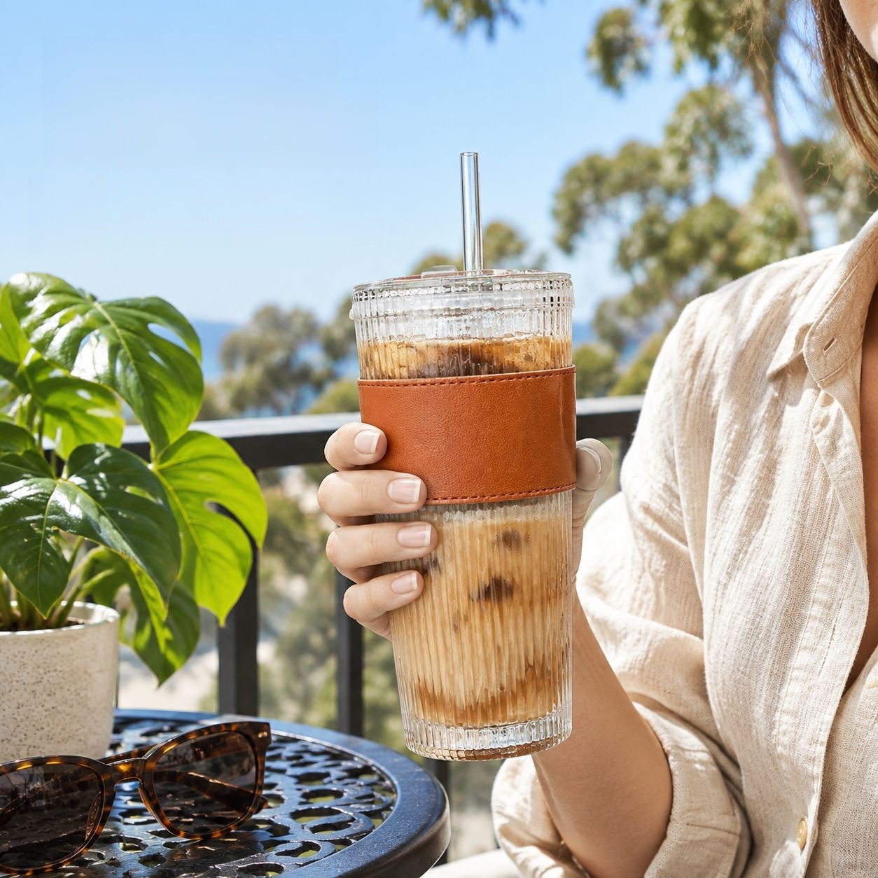 Minimalist Vertical Stripe Glass Cup