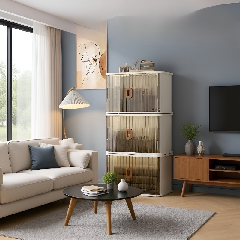 Foldable Storage Cabinet with Double Rolling Doors - Front View