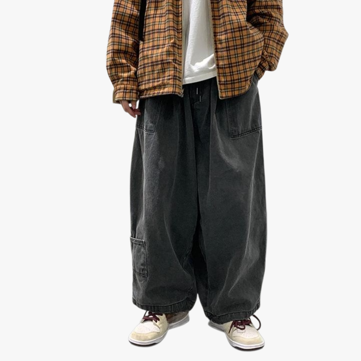 빈티지 카고 와이드 일자 와이드 팬츠 남자 힙합 빅 사이즈 데님 팬츠