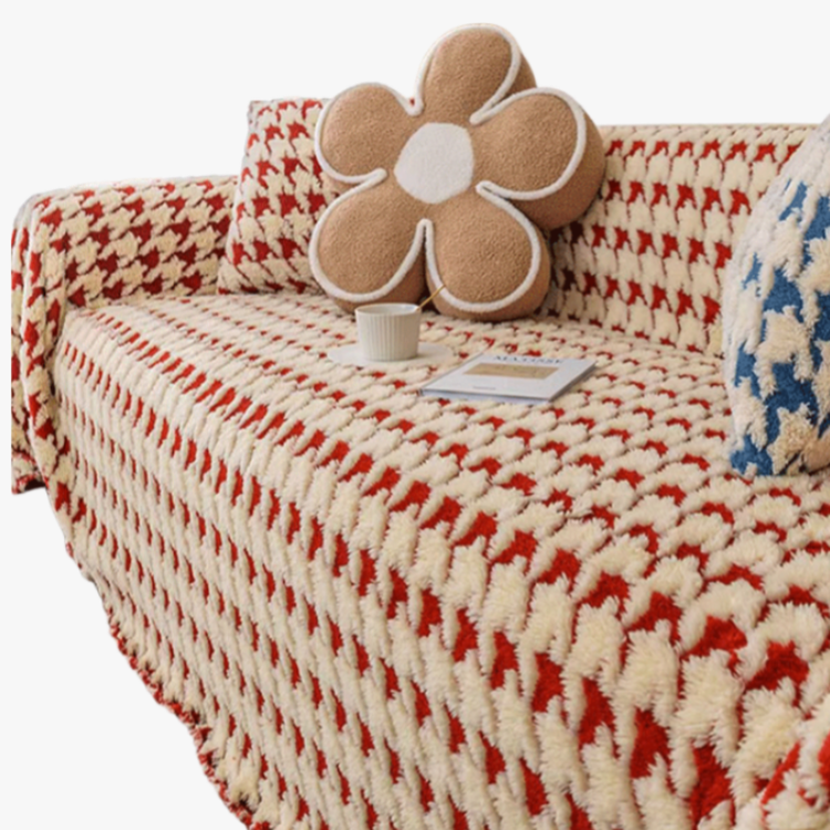 タイガーバードパターンウールカバーフルカバーソファタオル冬オールインクルーシブユニバーサルぬいぐるみソファブランケット千鳥格子ウールカバー