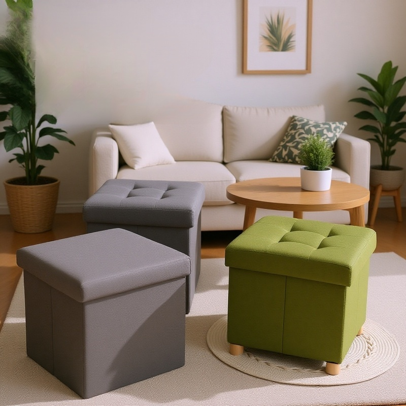 Banco otomano plegable con almacenamiento, resistente hasta 130kg, con tapa, fácil de transportar