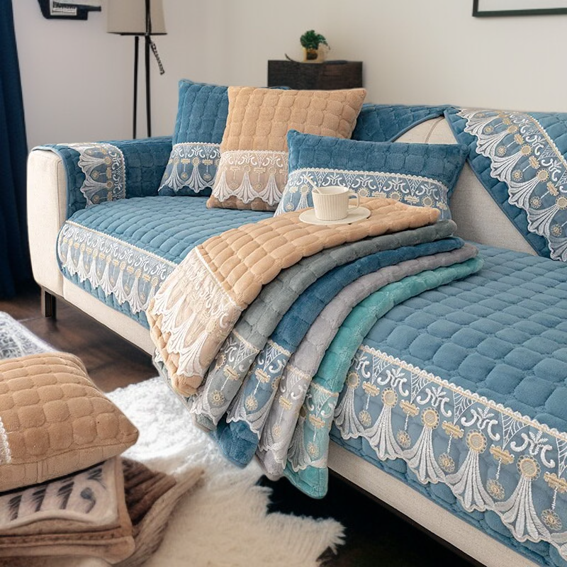 冬用ボアソファパッド 滑り止めクッション ソファタオル 無地ソファカバー