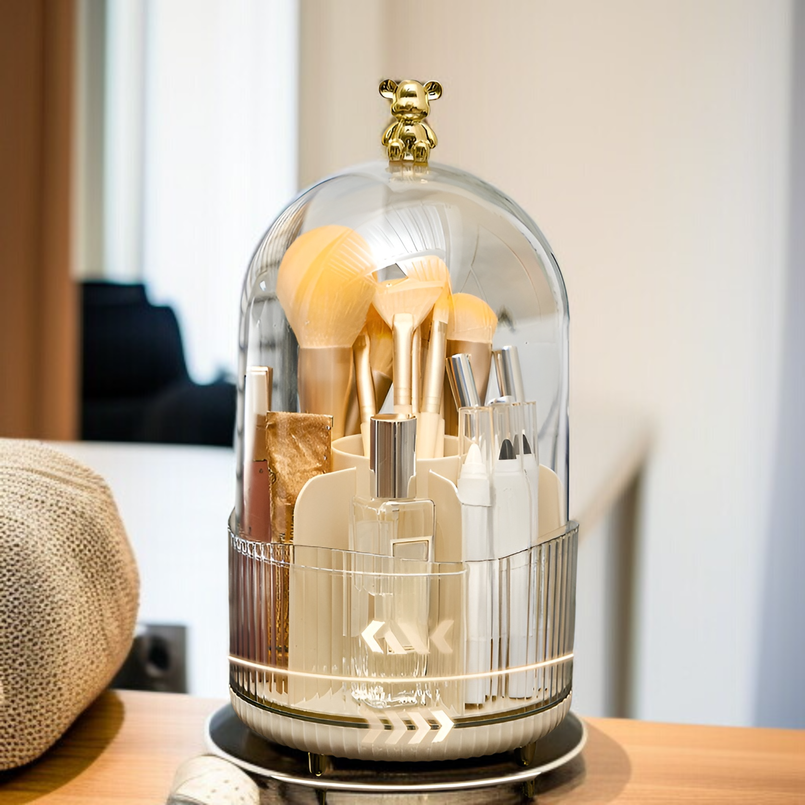 漫画クマのアイブロウペンシルホルダー回転式化粧品収納ボックスコンパートメント口紅防塵デスクトップドレッシングテーブル収納チューブ