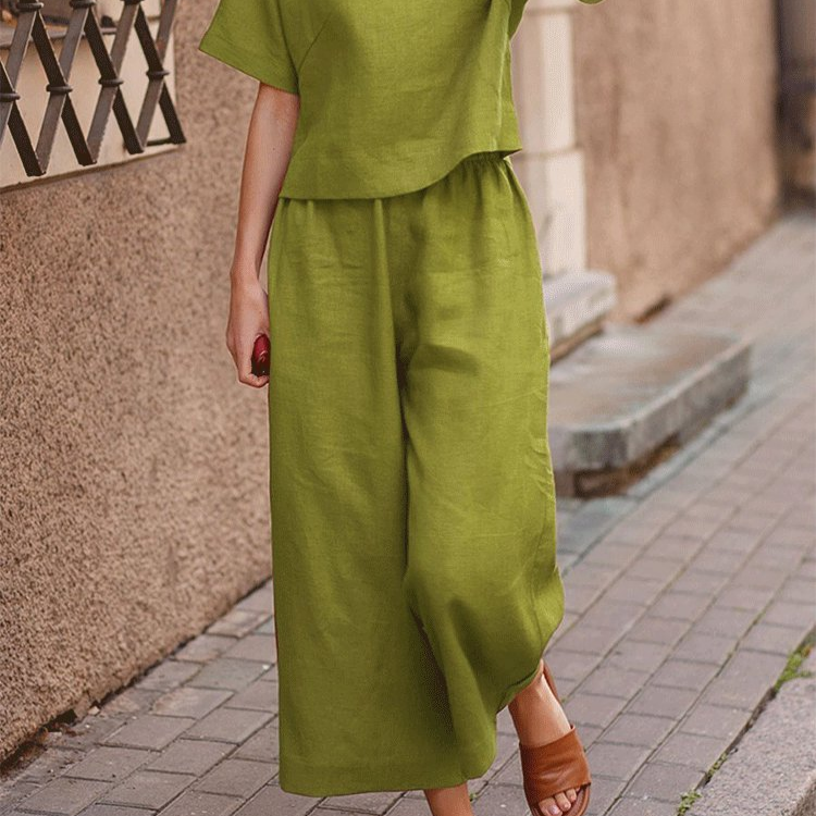 유럽과 미국 스타일 여성용 린넨 캐주얼 루즈핏 솔리드 투피스
