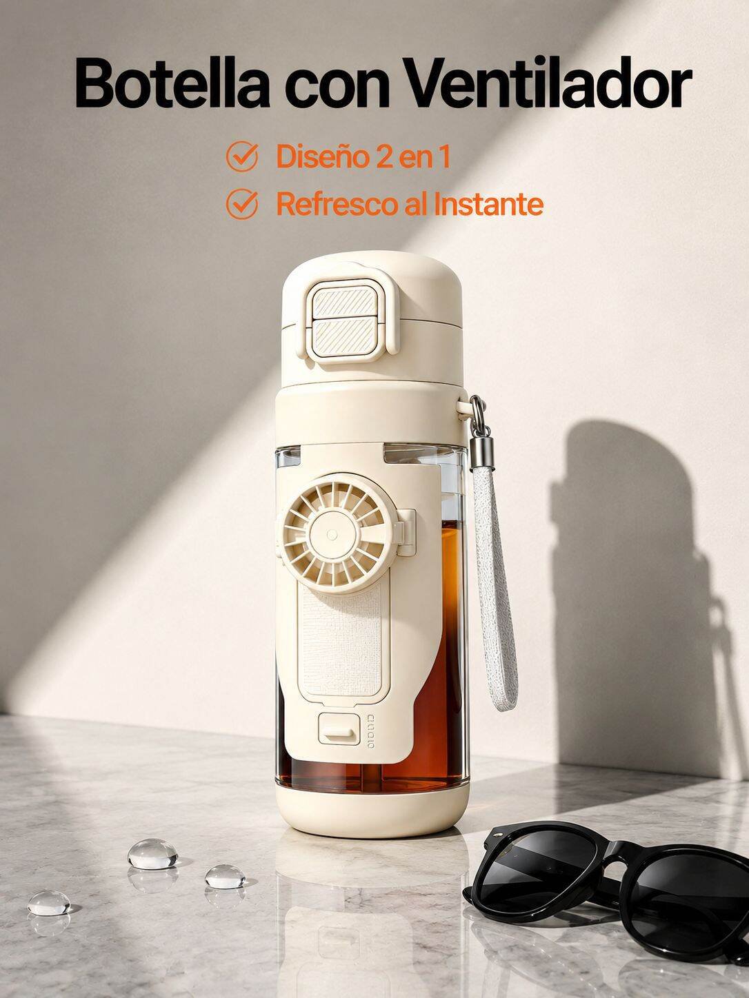 Botella deportiva con ventilador de diseño elegante