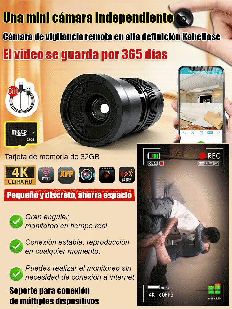 【3 millones de ultra alta definición】Cámara de vigilancia HD inalámbrica y remota.