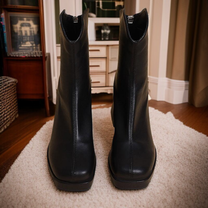 여자 스퀘어 워커 힐 키높이 앵클부츠 8CM 23D829