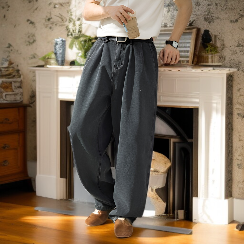 メンズヴィンテージウォッシュジーンズのフロントデザイン