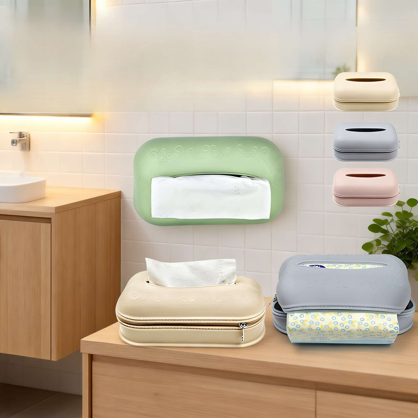 Multifunktionale Silikon Taschentuchbox mit Reißverschluss