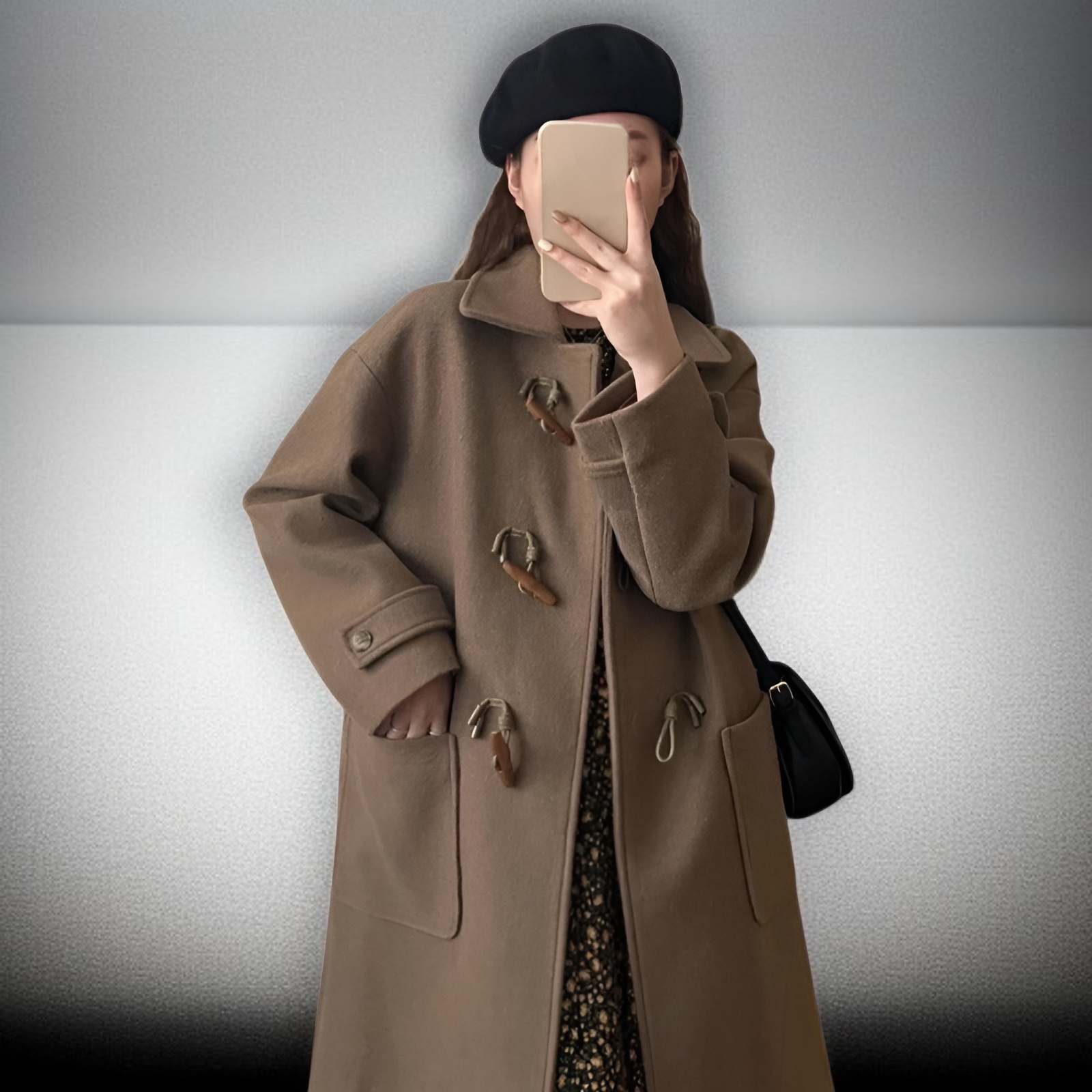 角ボタン付き和風ウールコート