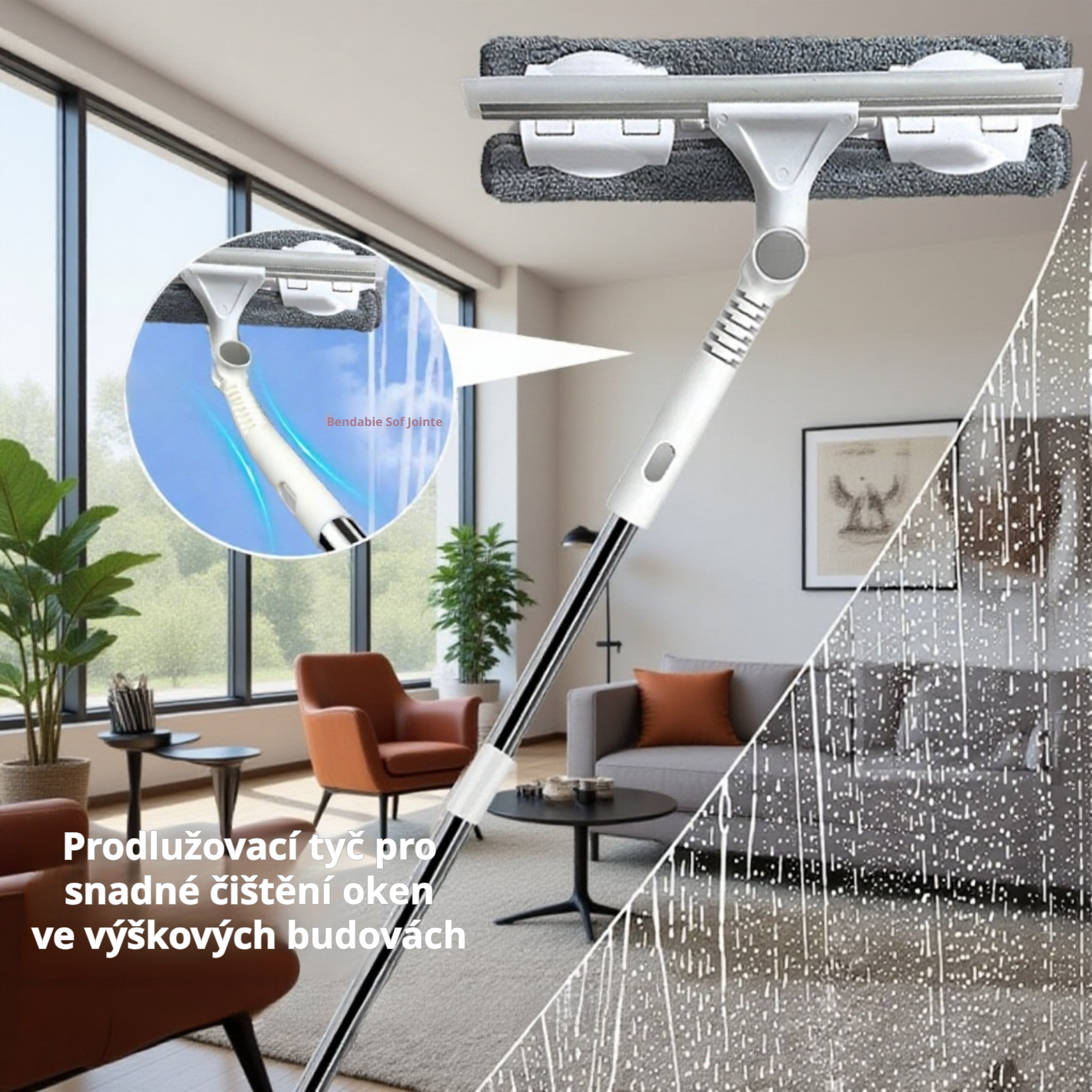 Dvoubarevný mop na okna s prodlouženou rukojetí pro domácnost