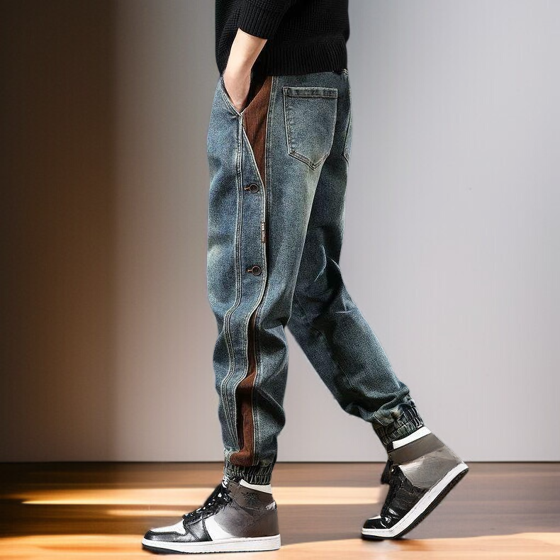 아메리칸 하이 스트리트 신상 패치워크 카고 바지 남성 2025년 가을 패션 브랜드 루즈핏 캐주얼 조거 데님 팬츠