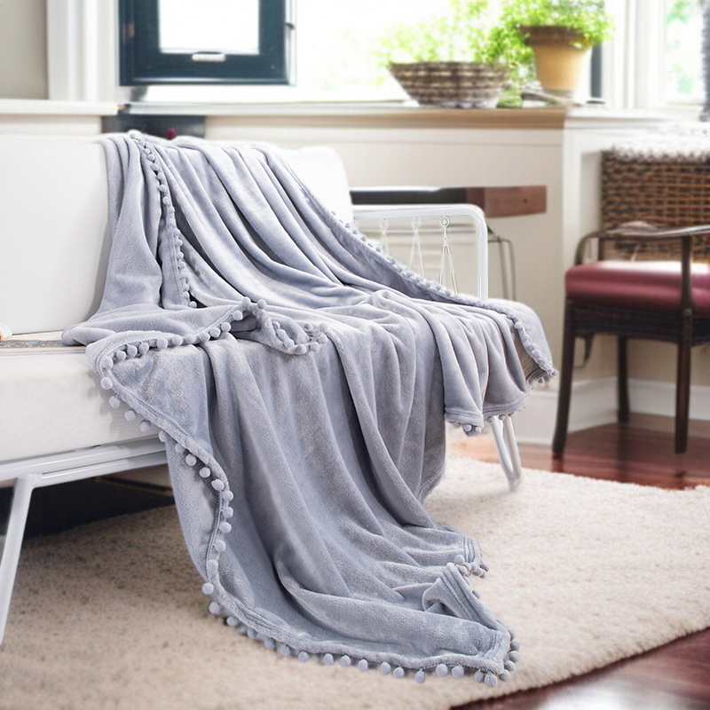 オフィスソファー毛布 フランネルボール厚手装飾毛布 タッセル付きブランケット