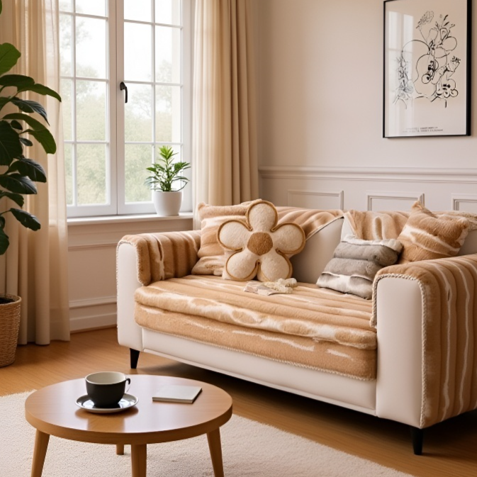 وسادة أريكة بستايل فرنسي كاجوال ورومانسي من وبر أرنب سميك