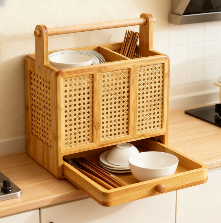 ที่ใส่ตะเกียบและช้อนส้อมแบบสานไม้ไผ่ (แพ็ค 2 ชิ้น)