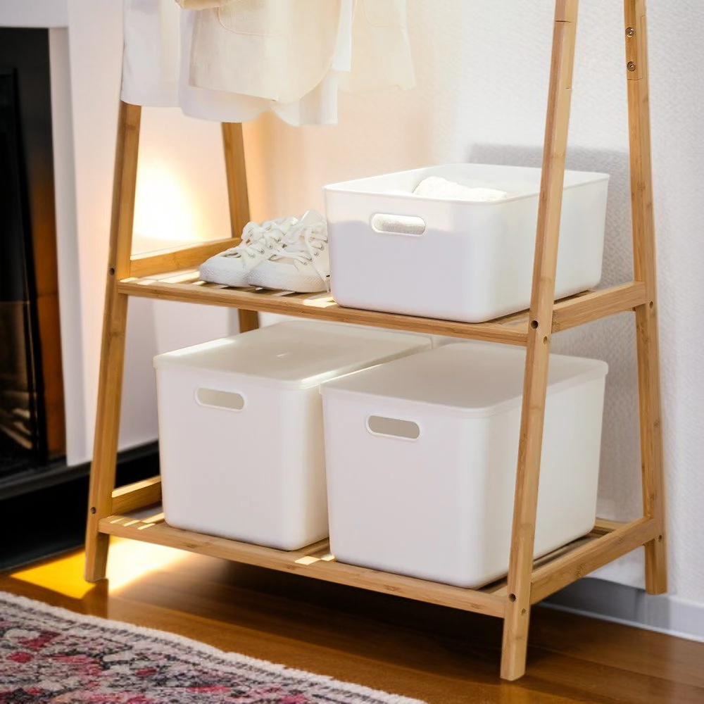 Changsinn Living Blanc Kompakte Aufbewahrungsbox 24L, 3er-Set