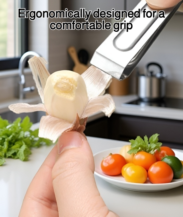 Close-up of garlic peeler removing garlic skin