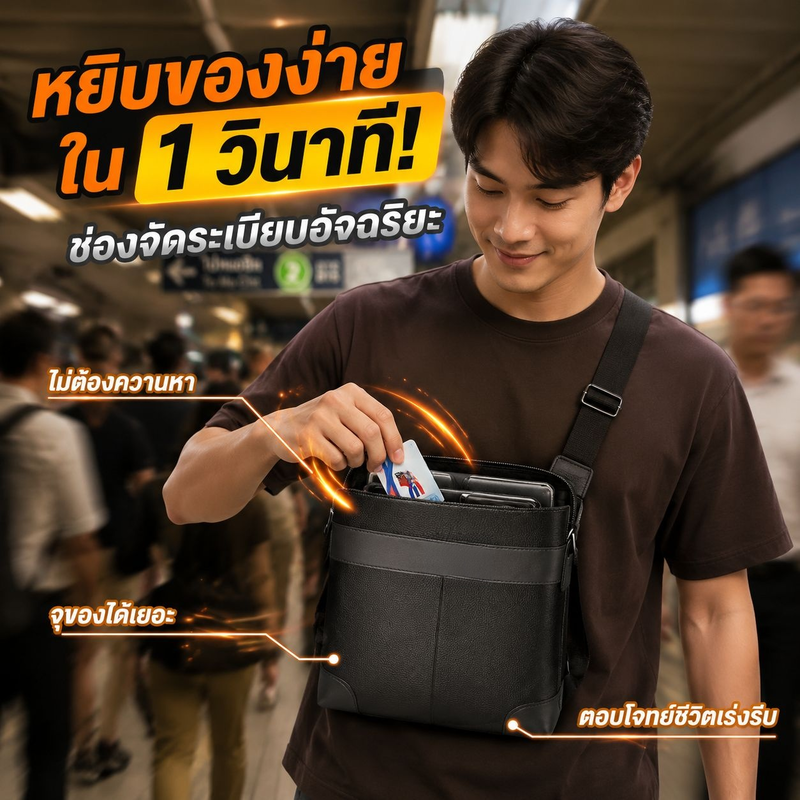 กระเป๋าคาดอกผู้ชายหนังแท้ สไตล์จิงโจ้