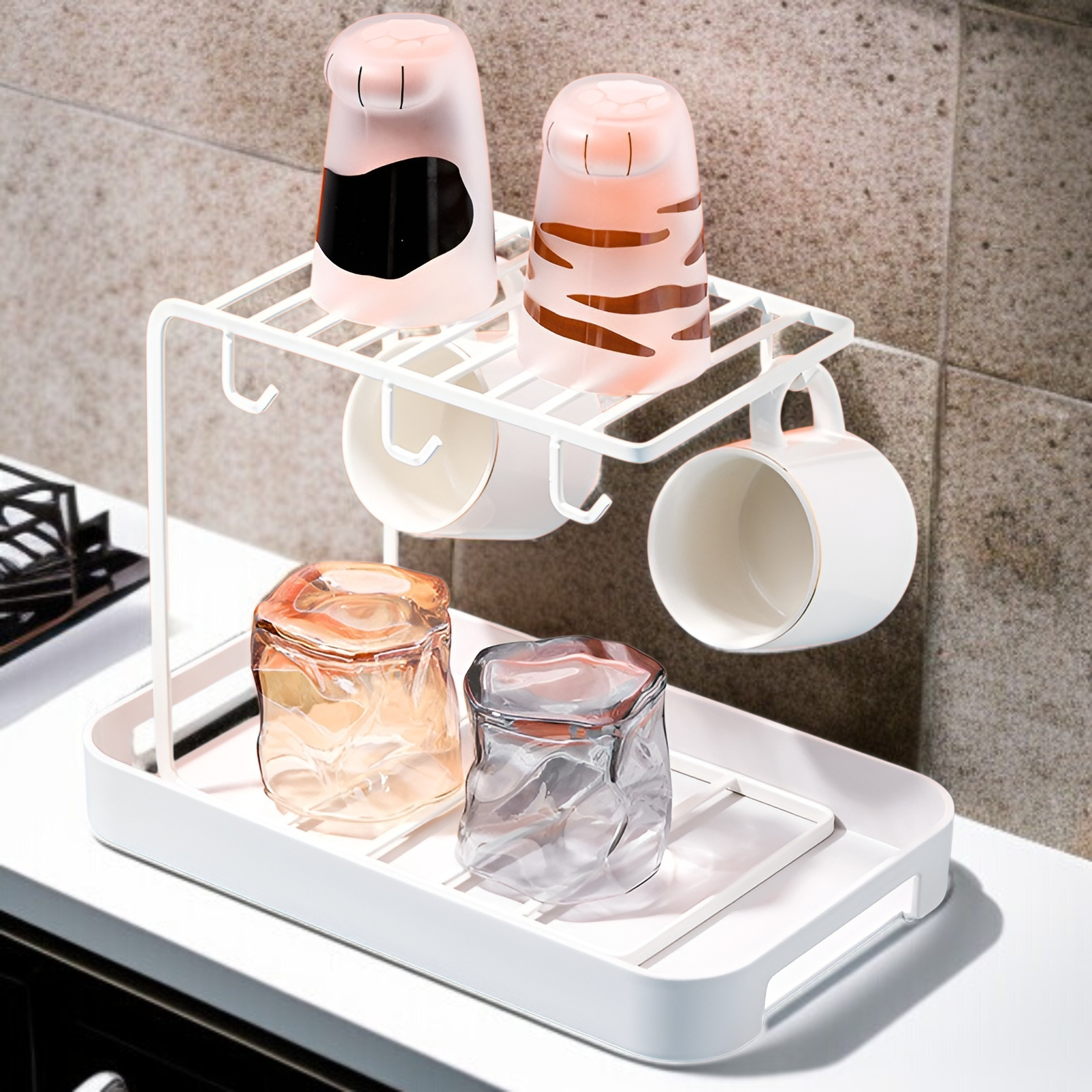 カップラック、ウォーターカップ収納ラック、カップ収納、ドレンカップ仕切りラック、ティーセット収納ラック、逆さまのコーヒーカップバー