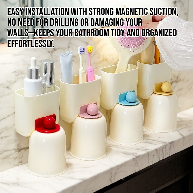 Non perforated magnetic suction inverted drain toothbrush cup storage rack
