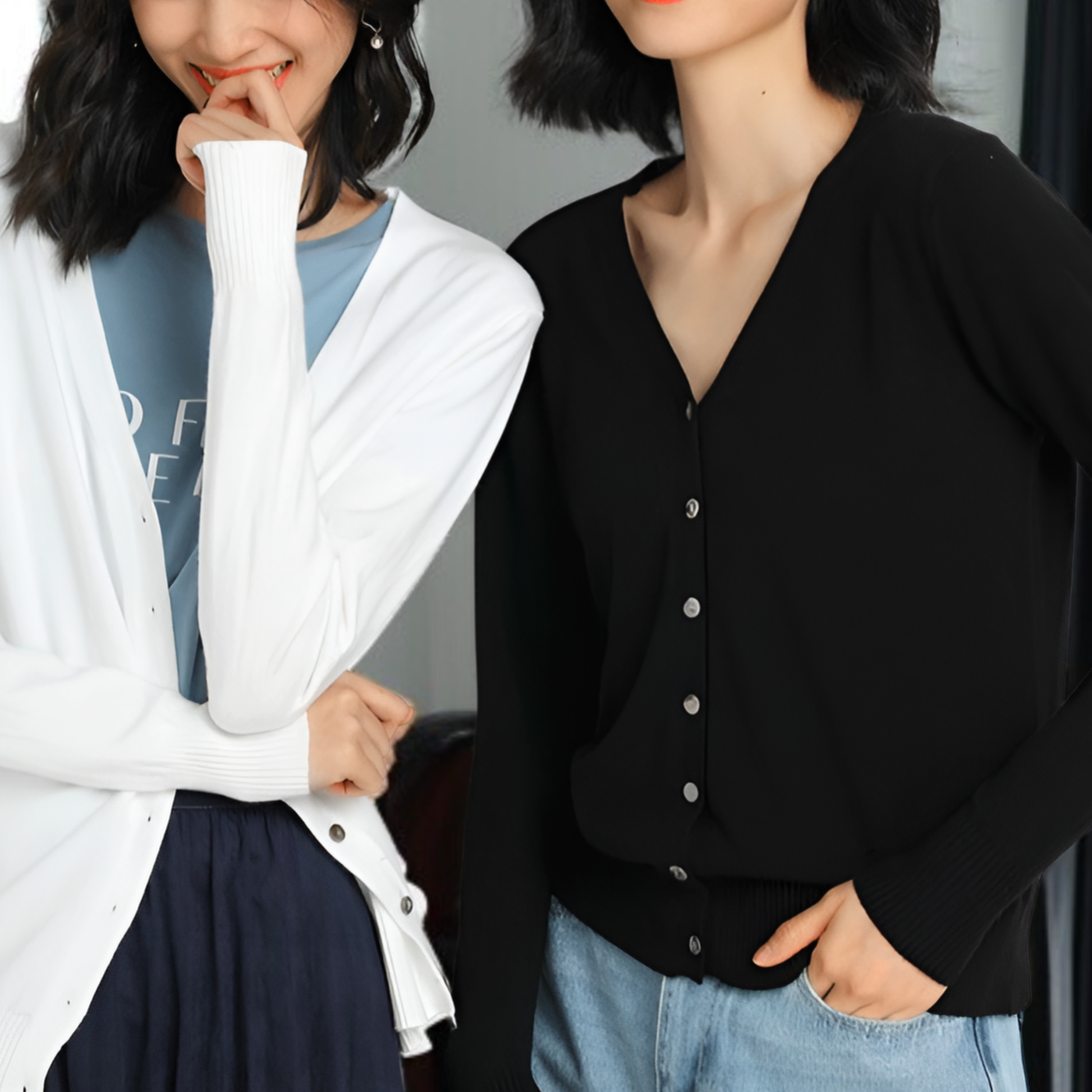 長袖ニットカーディガン、無地、シンプルでエレガント、レディースセーターの上に重ね着するのに最適です。