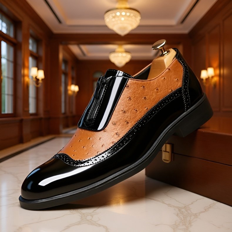  타조 무늬 엠보싱 지퍼 남성 정장 구두