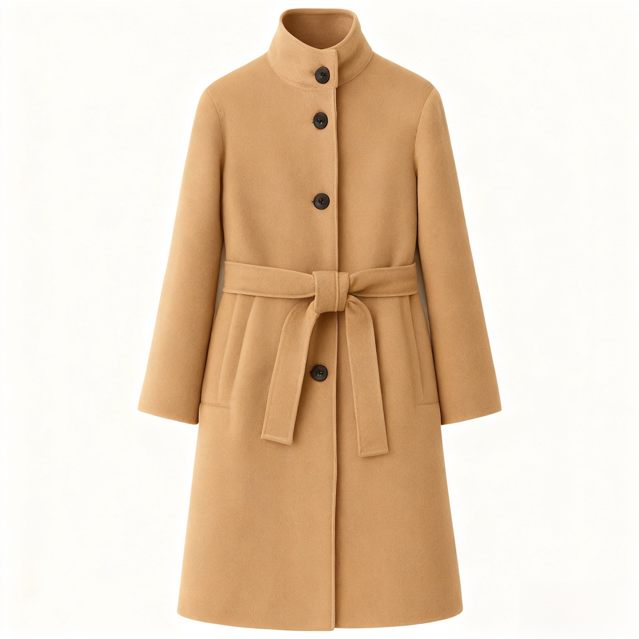 Beiger Wollmantel mit Stehkragen