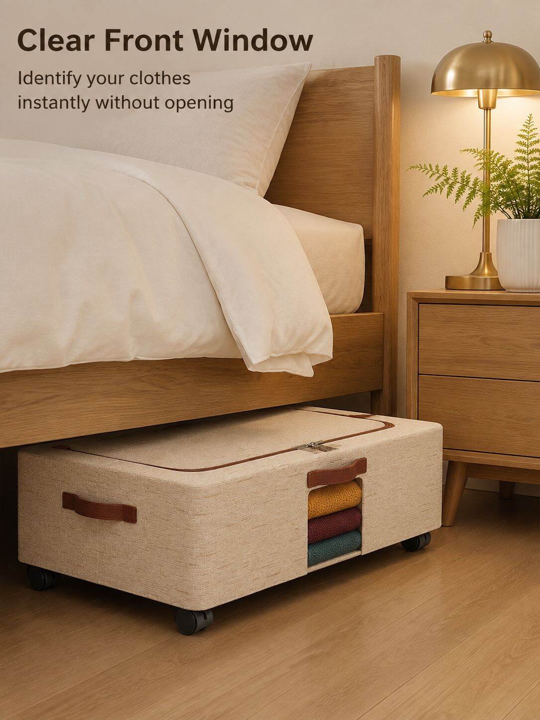 Lidded under-bed storage container for household essentials