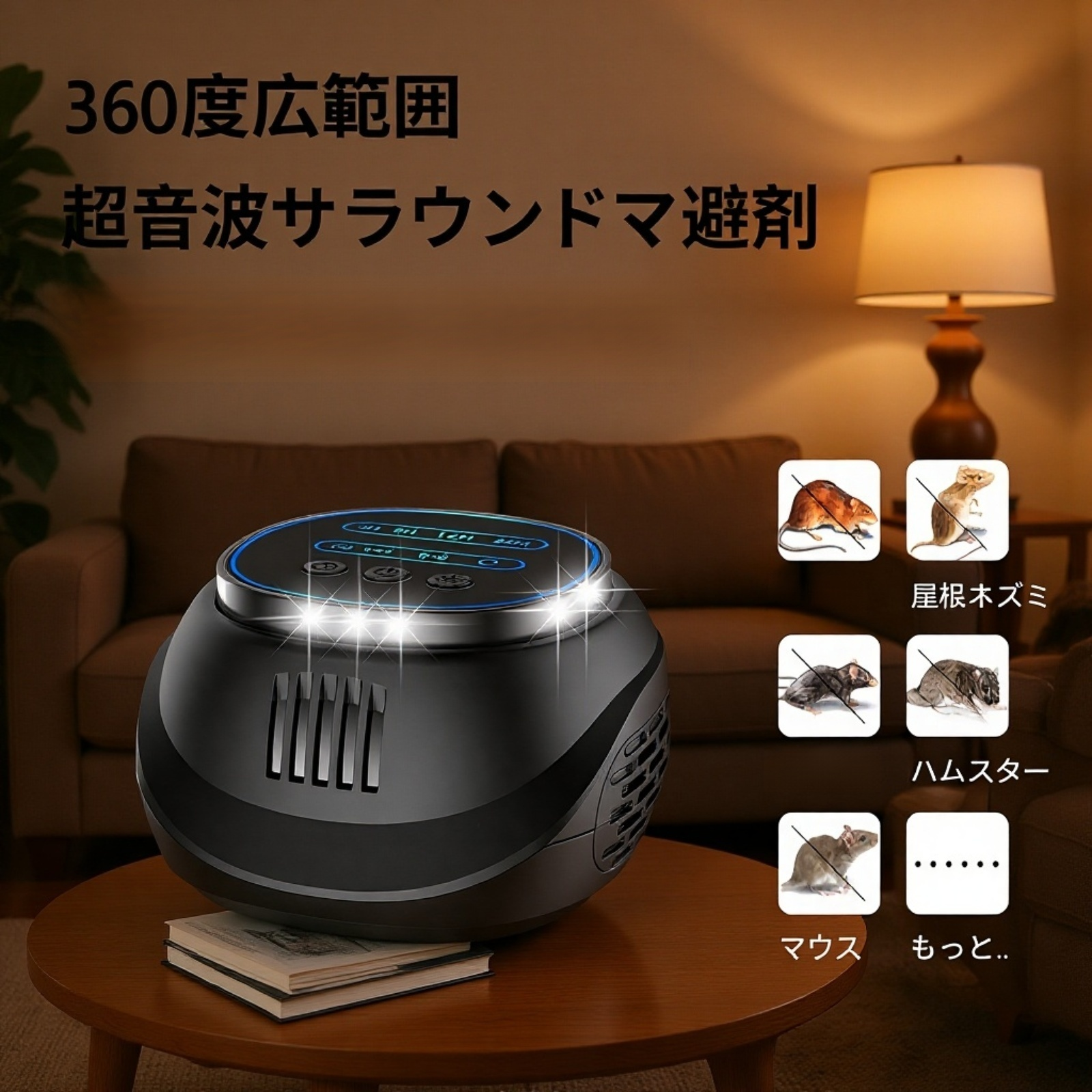 超音波動物撃退器・高出力四方向フラッシュライト付き