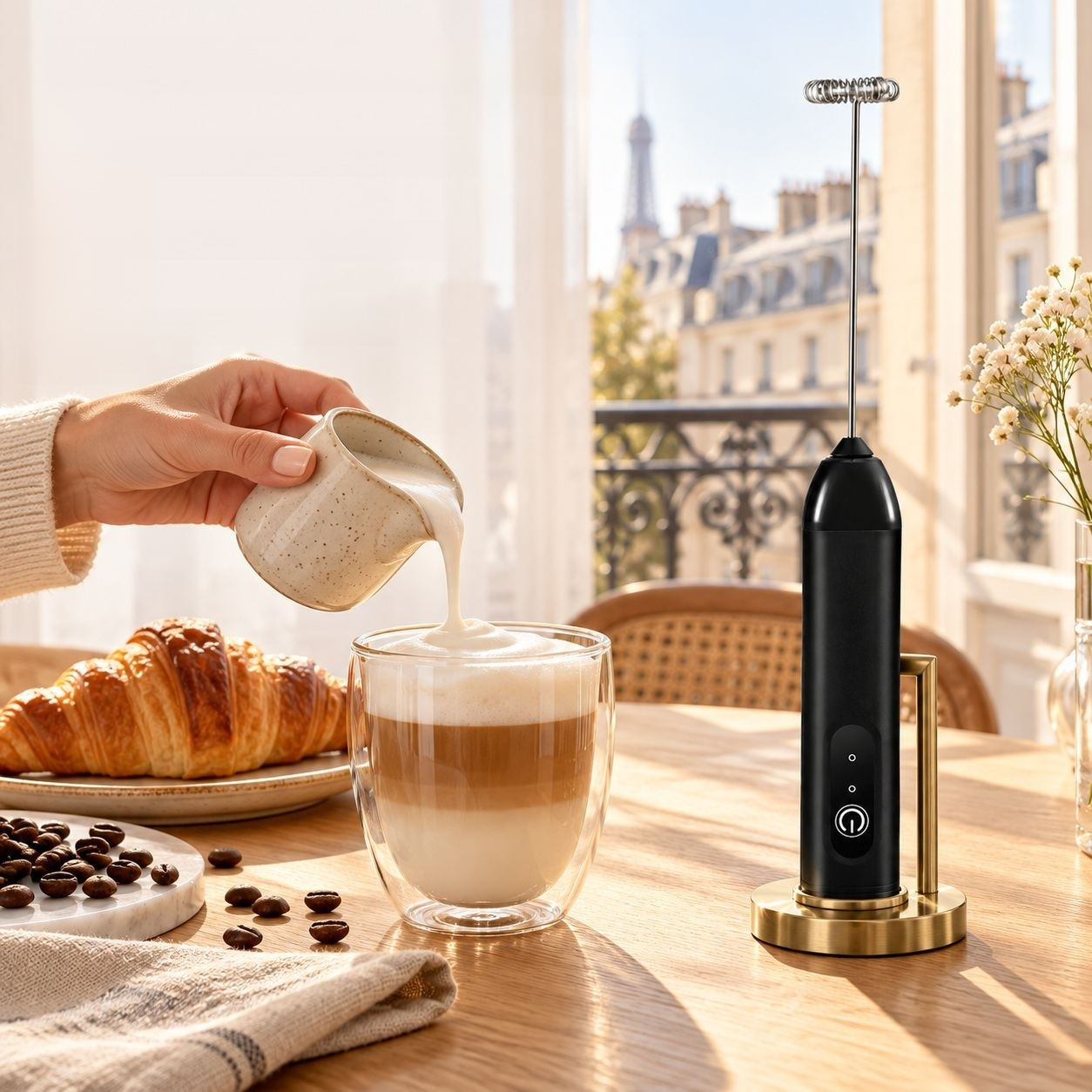 Mousseur à Lait Électrique et Mini Batteur pour Café et Pâtisserie Maison