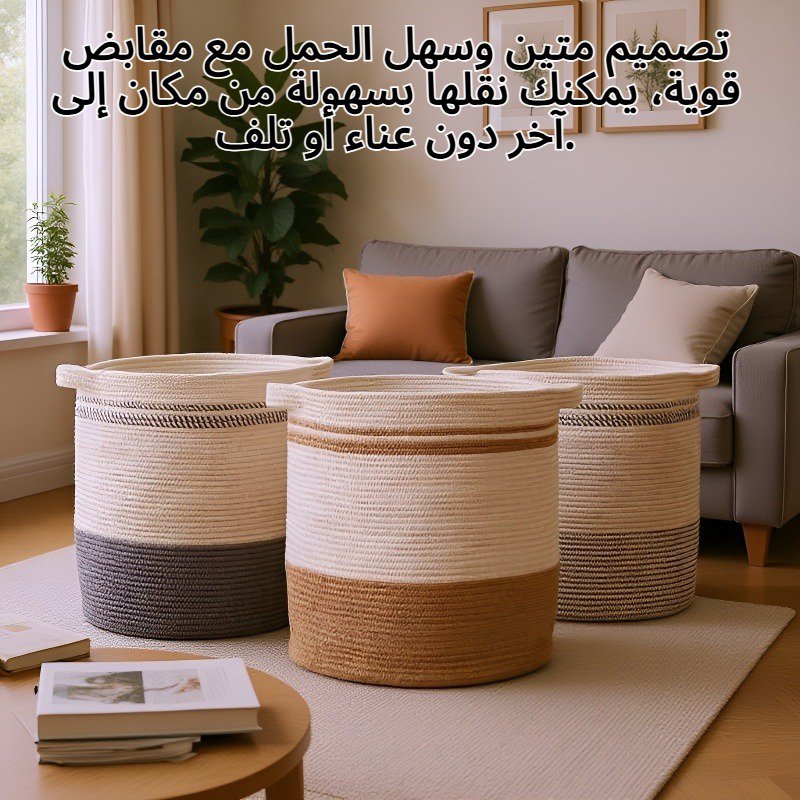 سلة تخزين منزلية منسوجة بحبل قطني للديكور والتنظيم