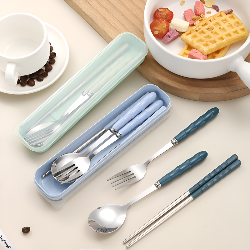 스테인리스 휴대용 3종 식기 세트