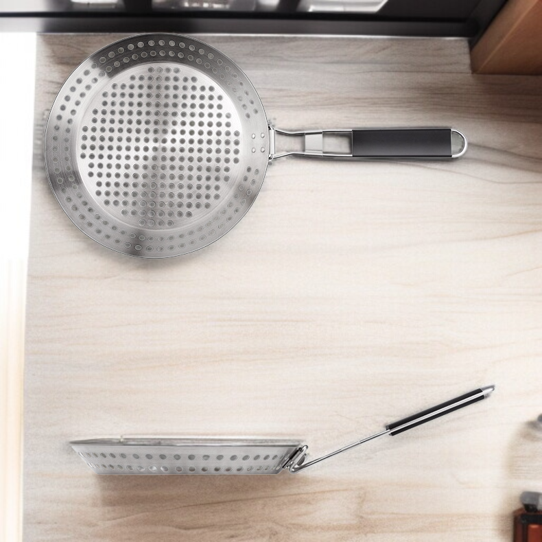 휴대용 Bbq 불판 야외 접이식 야채판 원형 펀칭 불판 나무 손잡이 야외 바베큐 접시