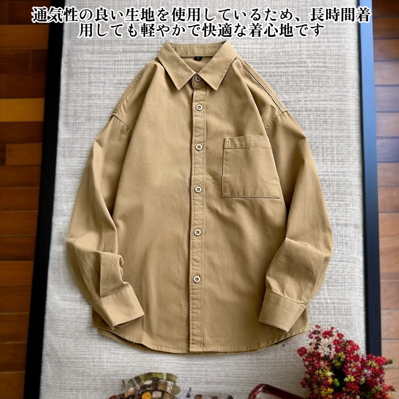 メンズ春用ヴィンテージワークスタイル長袖シャツ
