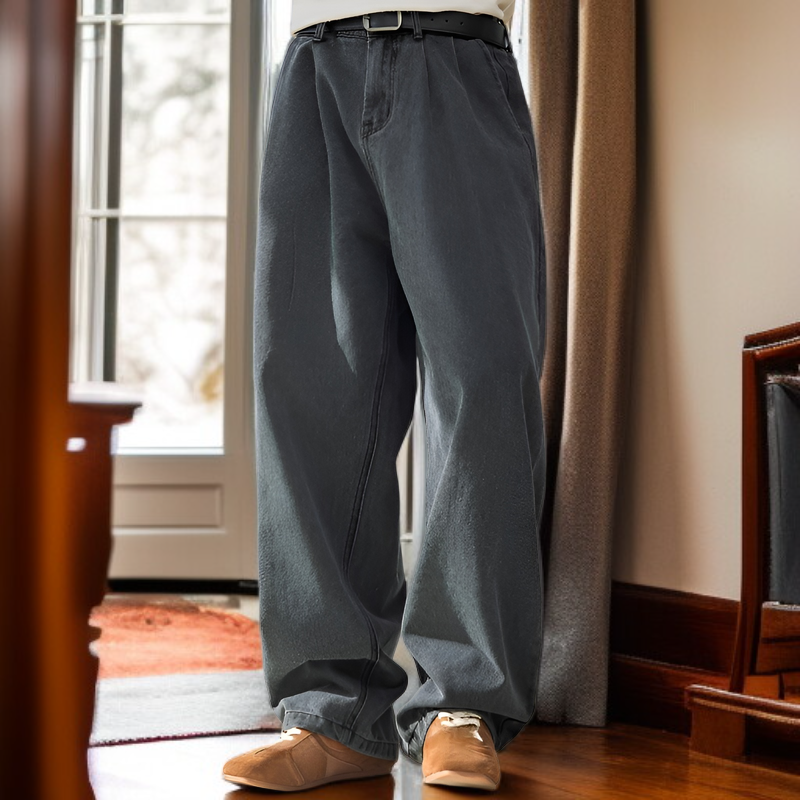 大きいサイズ対応ゆったりストレートジーンズの着用イメージ