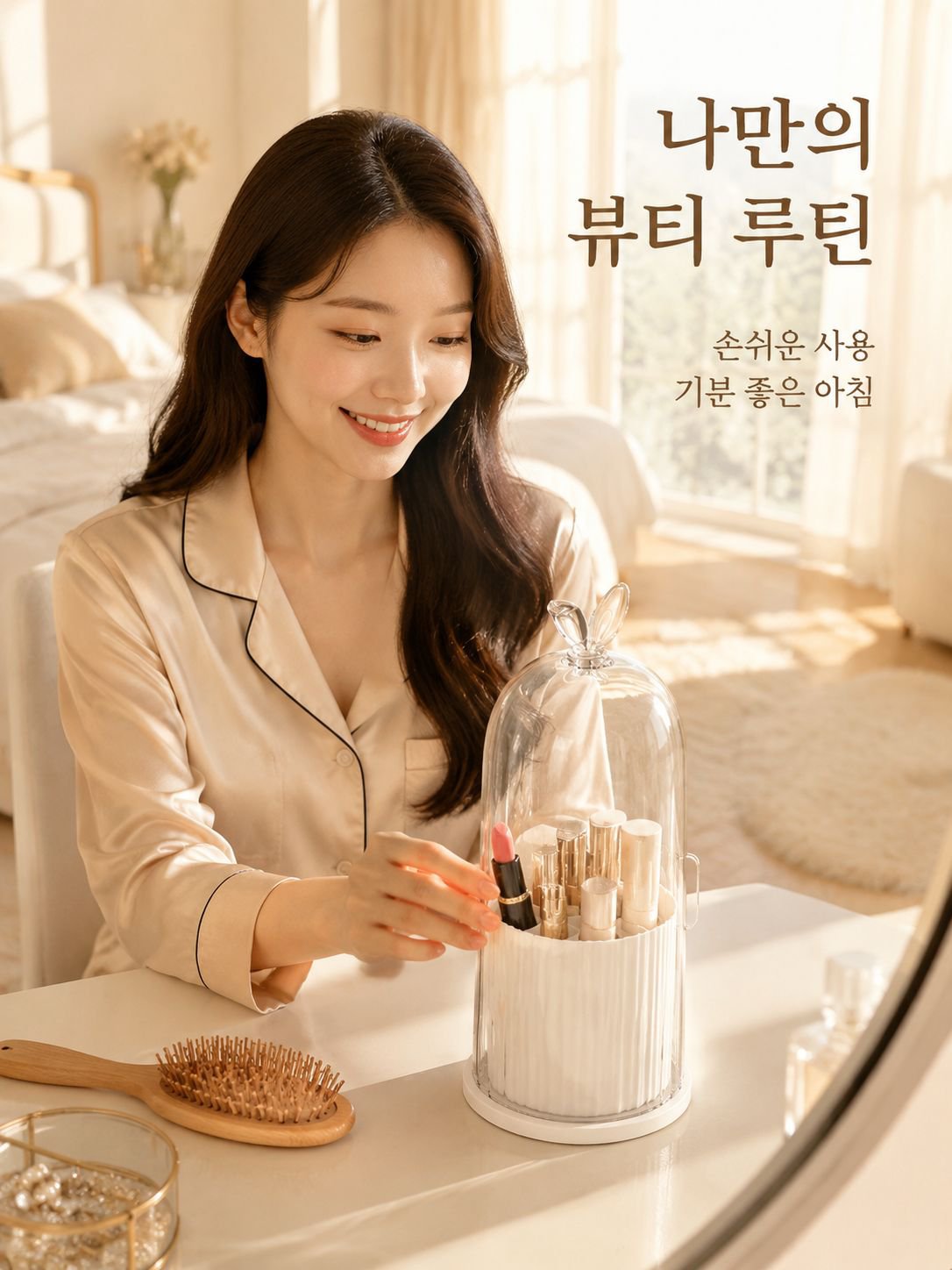 회전식 방진 화장대 화장품 수납함 브러쉬 수납통 테이블 립스틱 아이섀도 선반