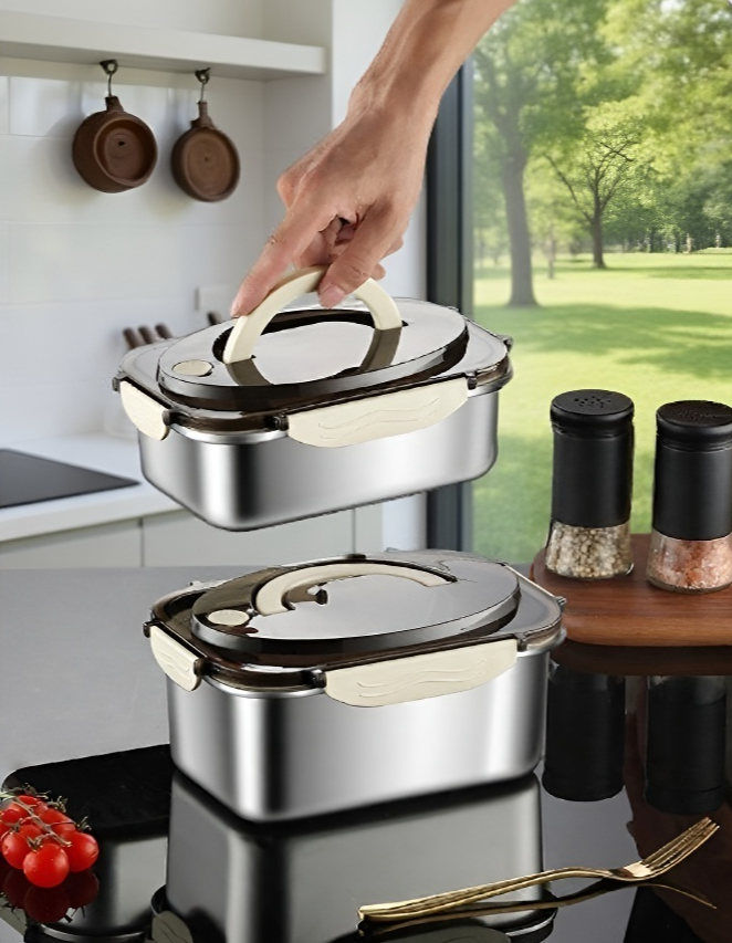 스테인리스 보관 용기 여러 개 쌓인 사진