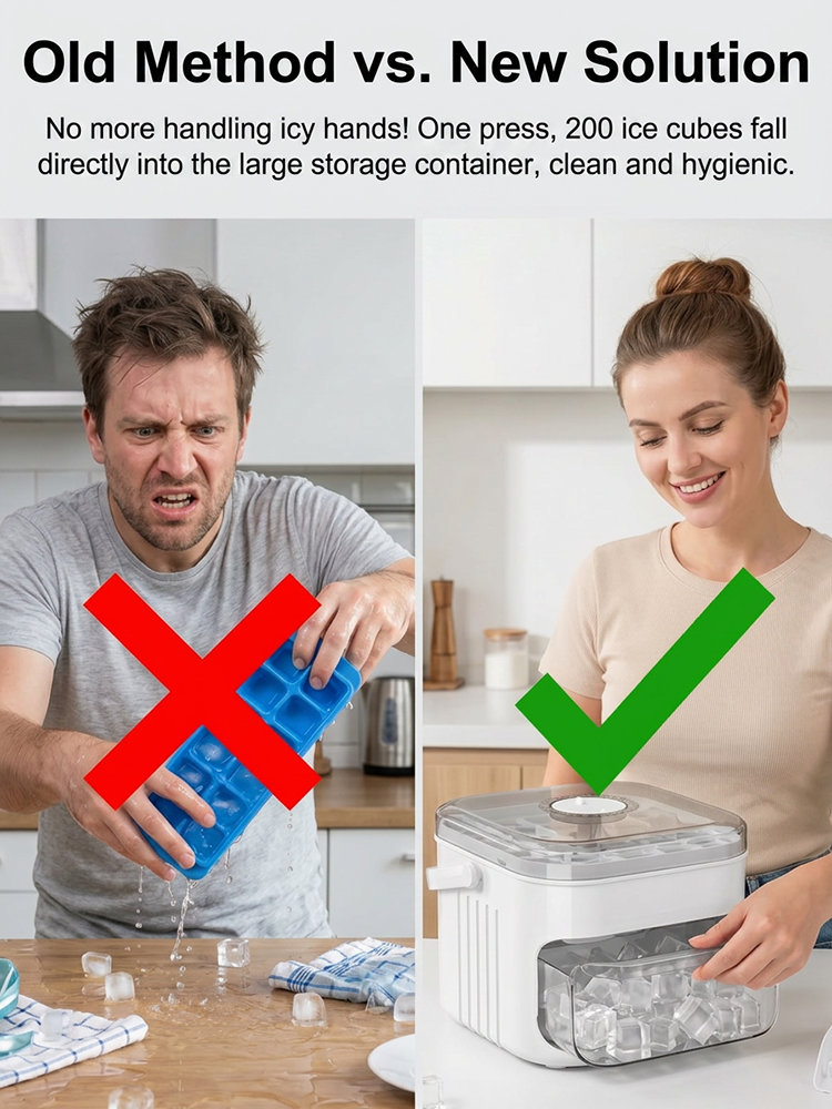 No dirty hands — large-capacity ice maker with a free ice scoop included.