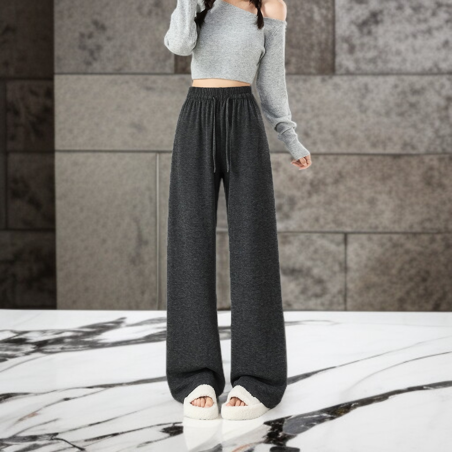 ラムウール裏地付きストレートレッグもち米パンツ