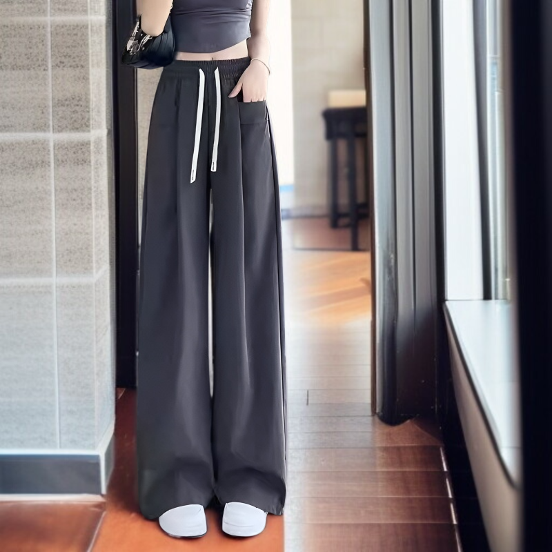 하이웨스트 아이스 롱 와이드 팬츠 여름 얇은 일자 슬림 와이드 팬츠 처짐 키 큰 통통 Mm 와이드 팬츠 캐주얼 팬츠