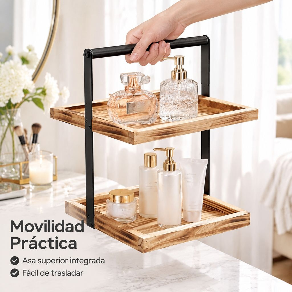 Estante de baño transfronterizo Estante de almacenamiento de doble capa combinado con hierro y mader