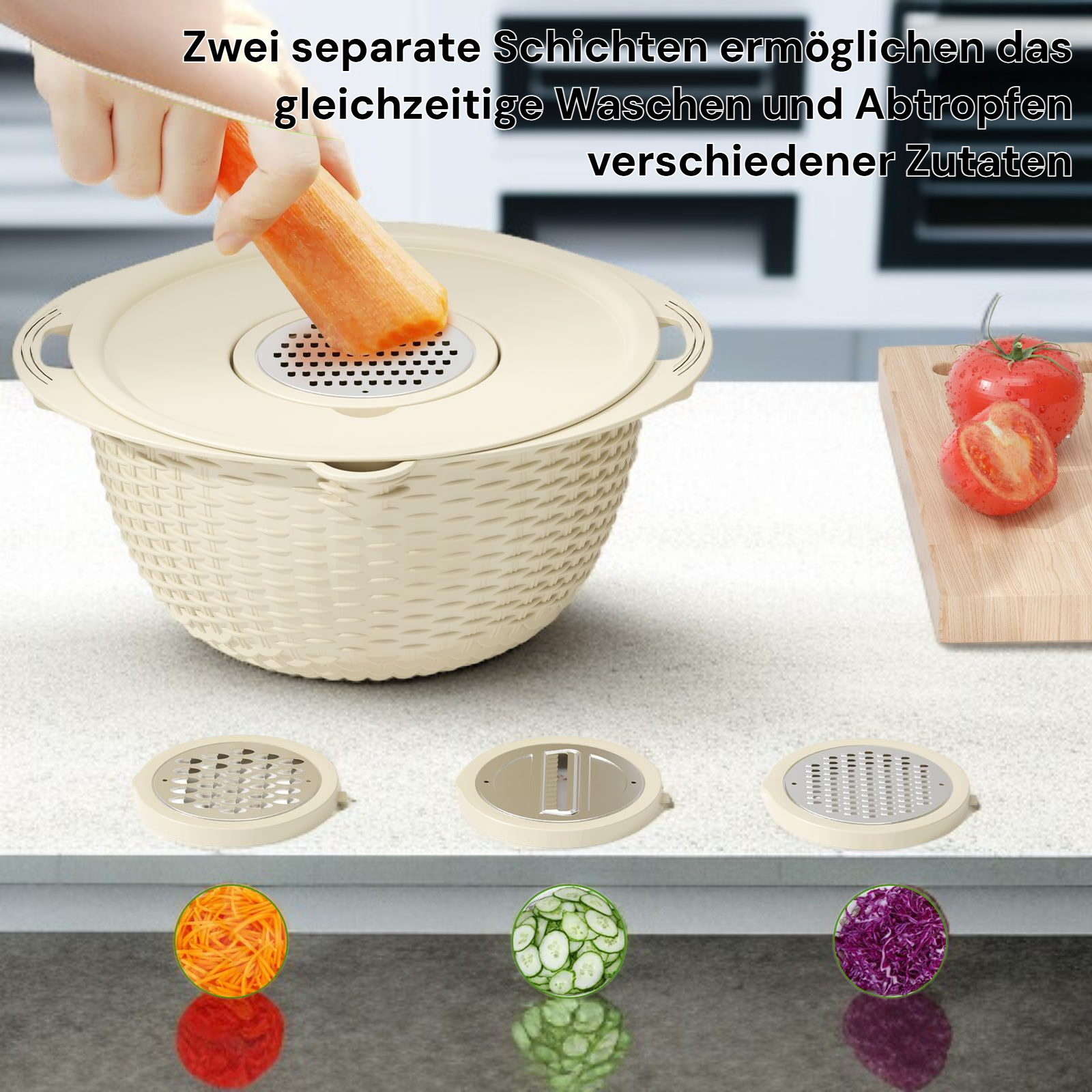 Gemüsewaschkorb aus Edelstahl mit drehbarer Funktion