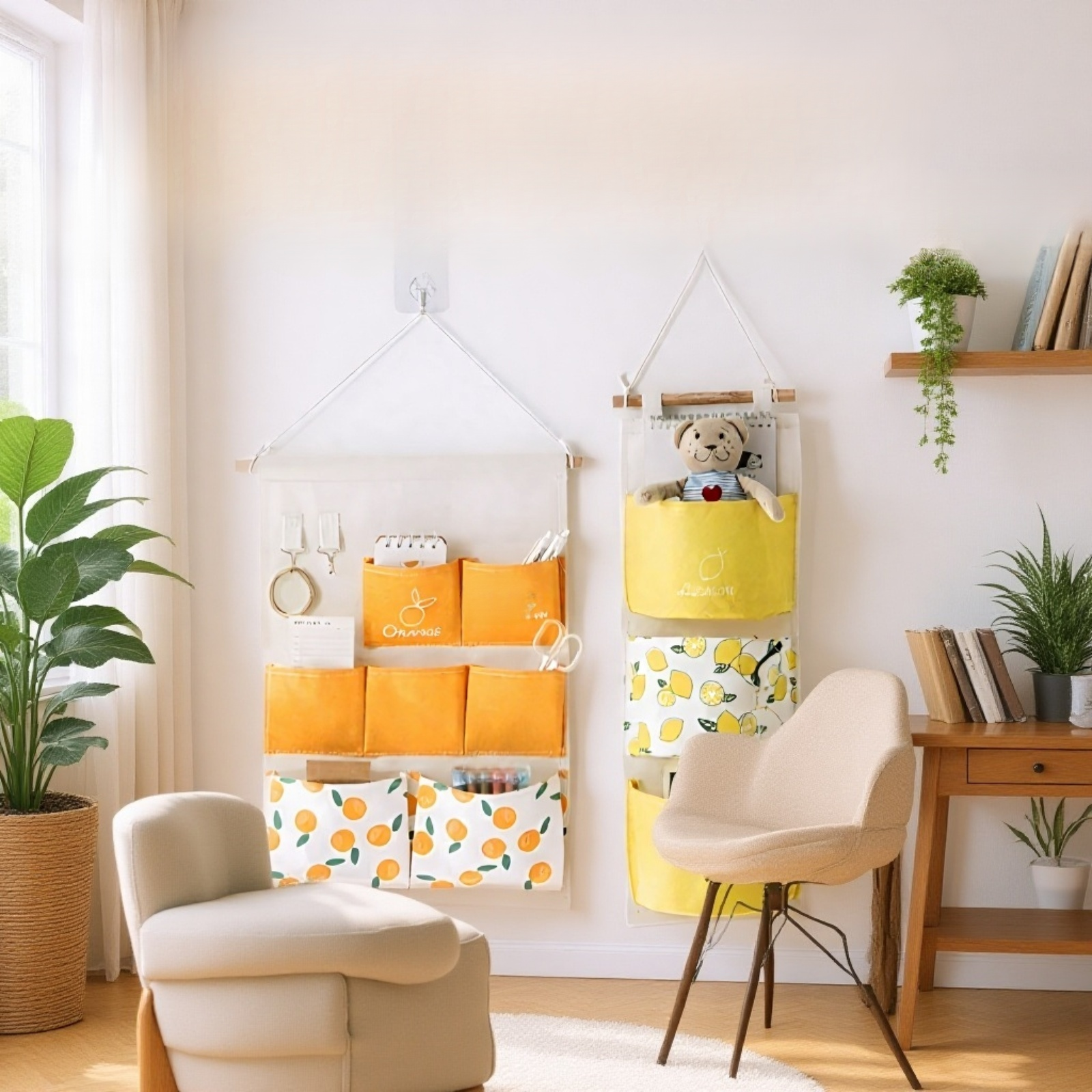 布製壁掛け収納バッグ ベッドサイドの壁 ドア掛け 携帯電話収納ポケット 寮の壁掛けアーティファクト