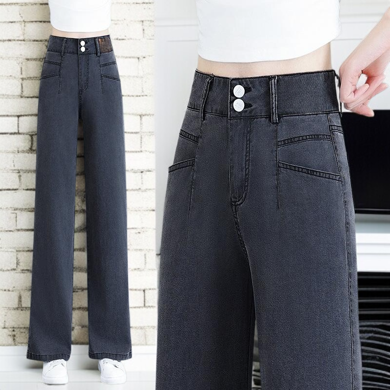 텐셀 일자 청바지 여성복 여름 신상 하이웨스트 얇은 날씬해 보이는 캐주얼 와이드핏 팬츠