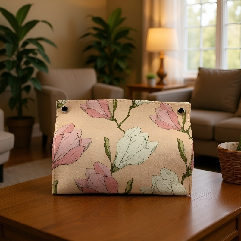 花型の革製ティッシュボックス