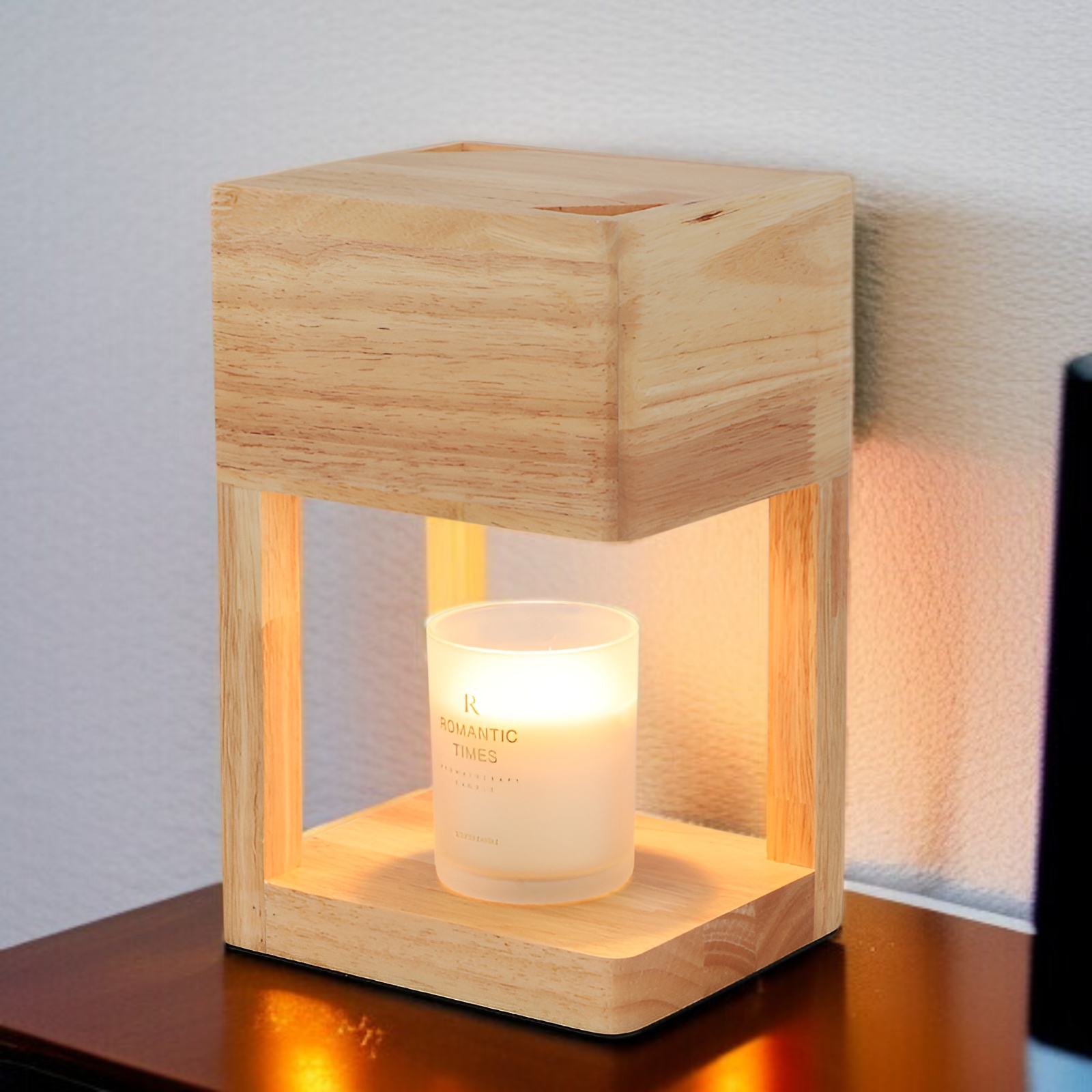 Einfache Aromatherapie-Lampe Wachslampe Duft ätherisches Öl Kerzenlampe Schlafzimmer Nachttisch Holz