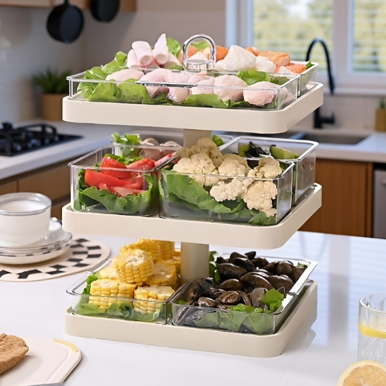 火鍋廚房分格置物架多層旋轉配菜盤廚房備菜盤